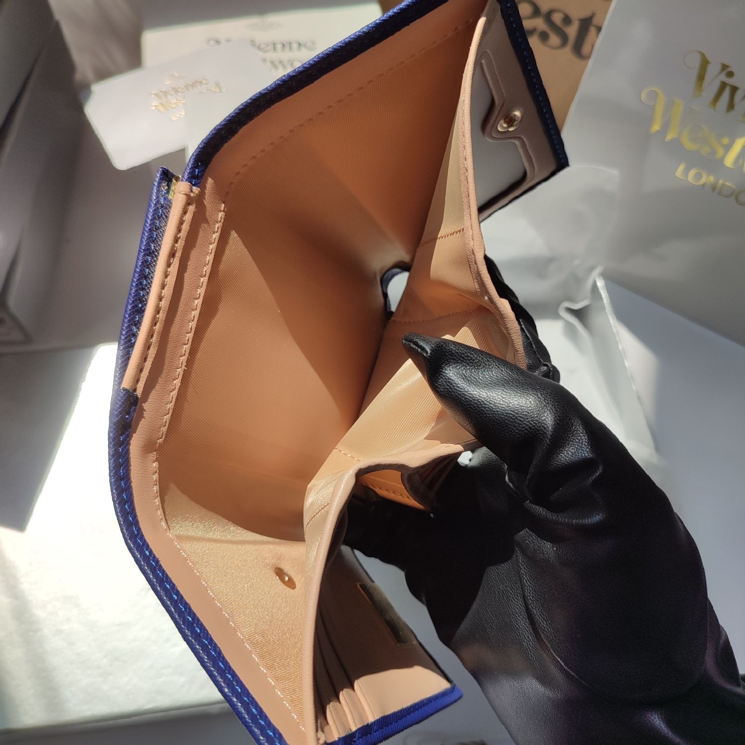 Оригінальний гаманець Vivienne Westwood шкіряний синій монетниця