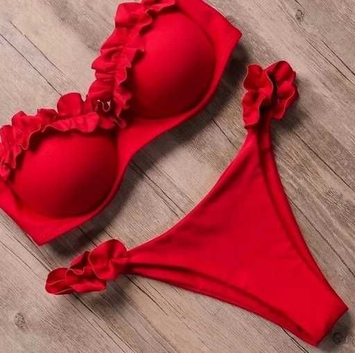 Strój kąpielowy czerwony biały push up 36 NOWY ideał