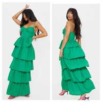 Zielona sukienka maxi falbany gorsetowa xl 42 prettylittlething