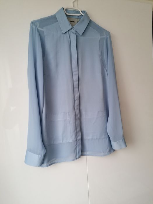 Satynowa koszula Asos błękit satyna oversize baby blue 34 xs 36 s 38 m