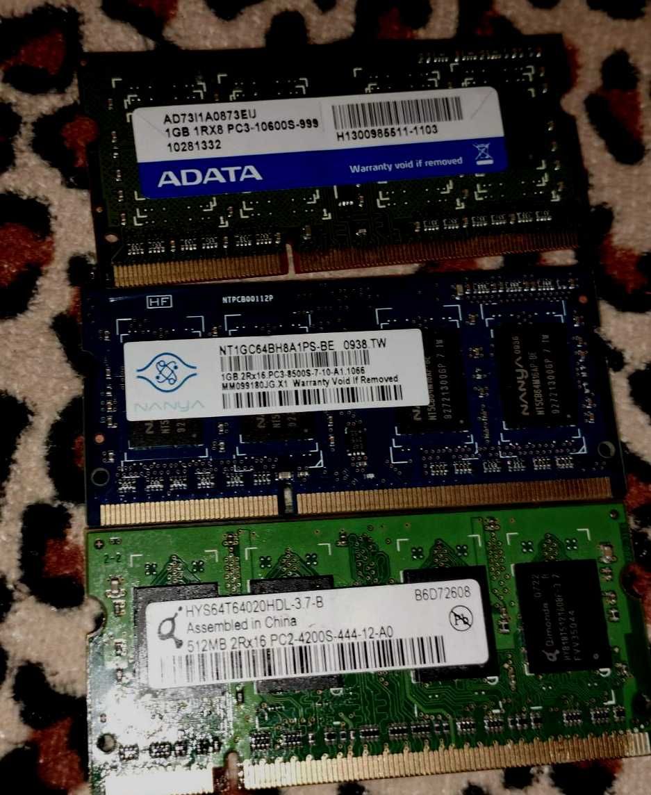 Ноутбучна пам'ять SO-DIMM  1Gb, 512 Mb