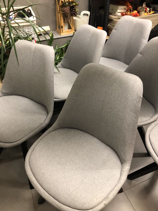 Krzesła komplet szare tkanina nowoczesne jadalniane