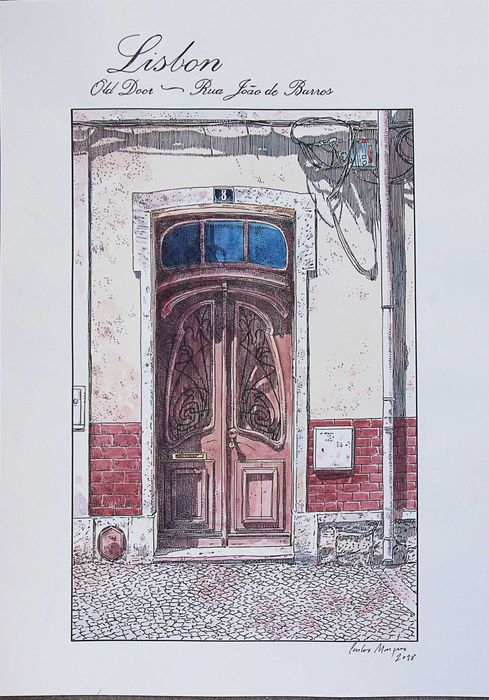 Aguarela e marcador permanente, Porta de Lisboa. Carlos Marques
