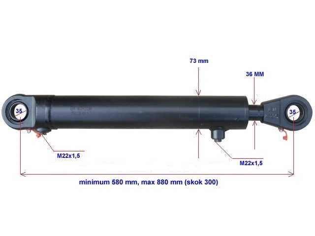Siłownik hydrauliczny 2-stronny wysuw / skok 300 mm MOCNY GRUBY