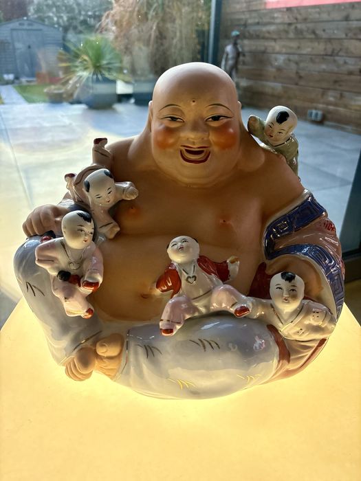 Szczęśliwy Budda Duża Rzeźba z porcelany Chińskiej ręcznie malowana