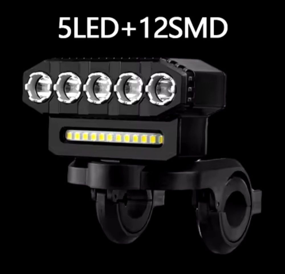 Вело фонарь 5 LED + 12 SMD, TYPE-C, IP 44