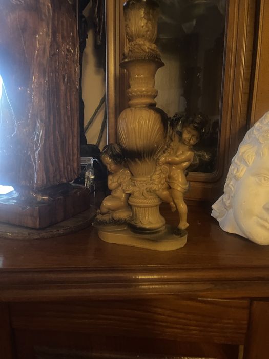 świecznik barok secesja cherubinki aniołki putto girlanda winorośl