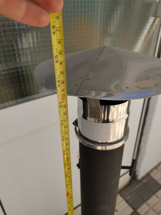 Tubo inox com registo de evacuação de fumos e chapéu