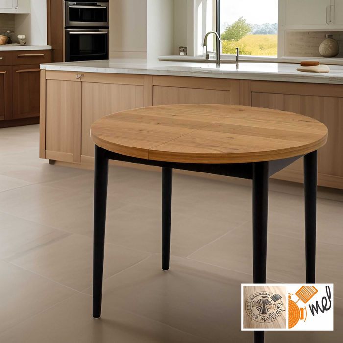 Okrągły stół S56 Skandynawski dębowo-czarny  fi 100 do 300 CM