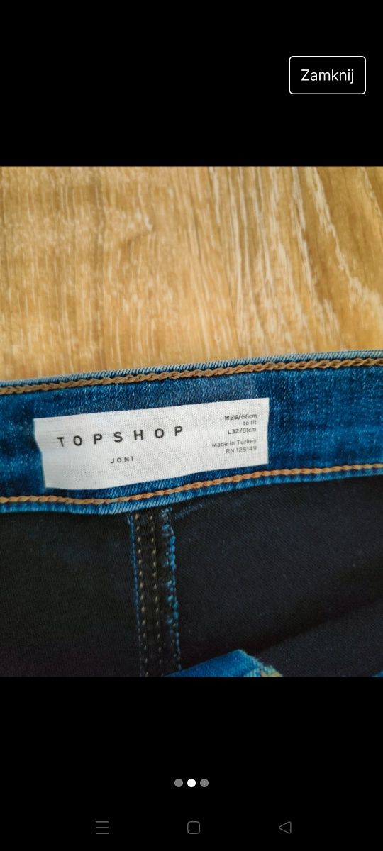 Spodnie jeansy dżinsy joni top shop w26 l32