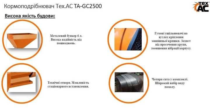 Кормоизмельчитель Tex.Ac Ta-Gc2500/2.5кВт/4сита в компл/гар2года/зерно