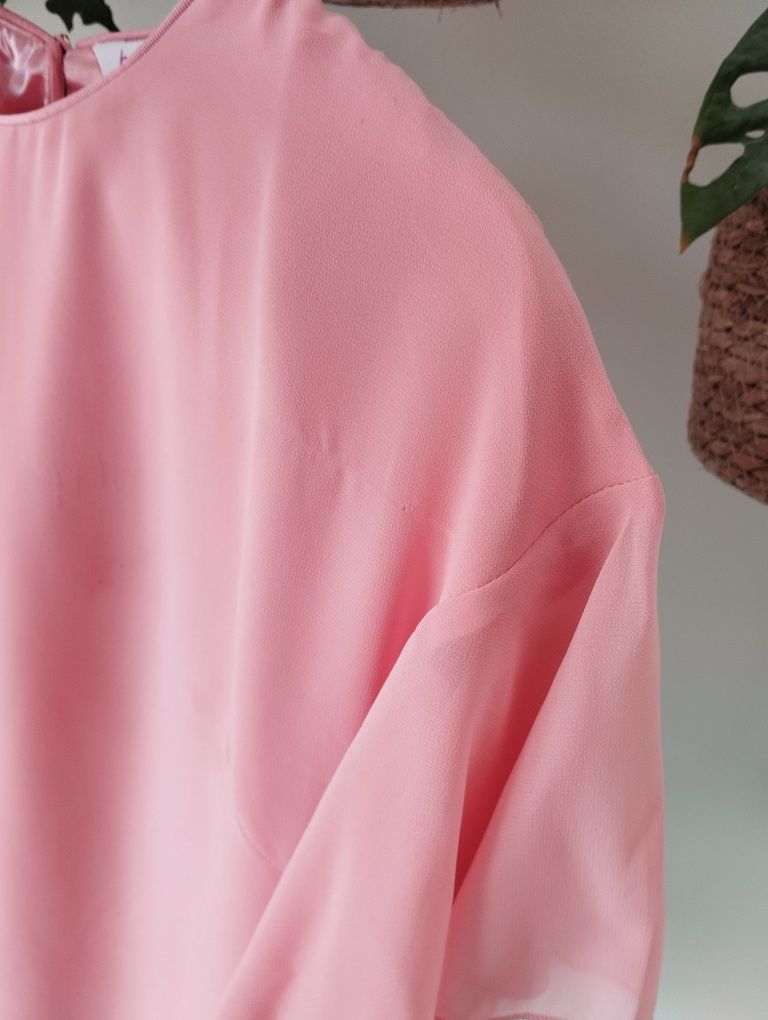 Elegancka różowa bluzka, zwiewna, rękaw motylek r. S 36 Baker by Tom B