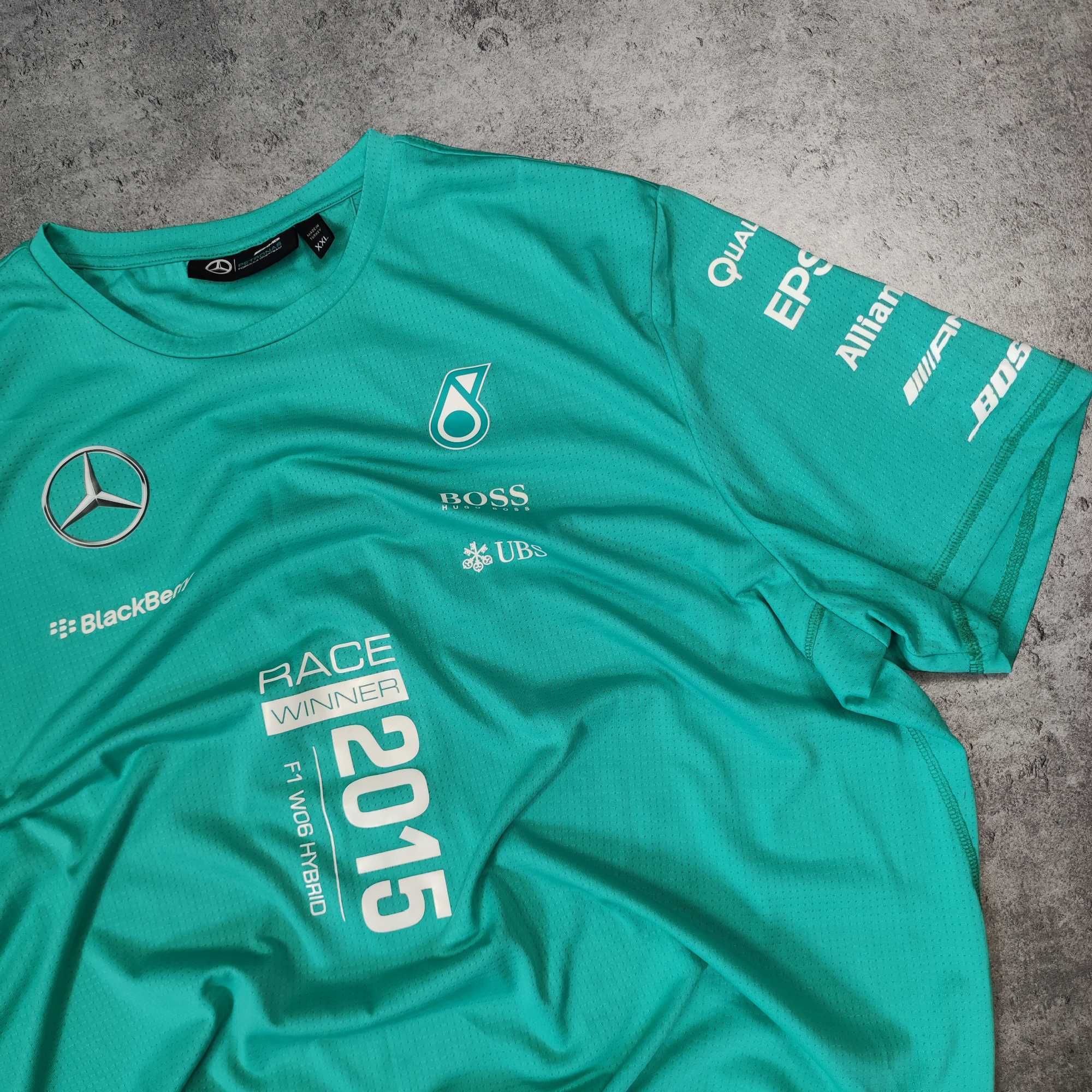 MĘSKA PREMIUM Koszulka Mercedes Benz AMG Petronas Boss Wyścig F1 Logo