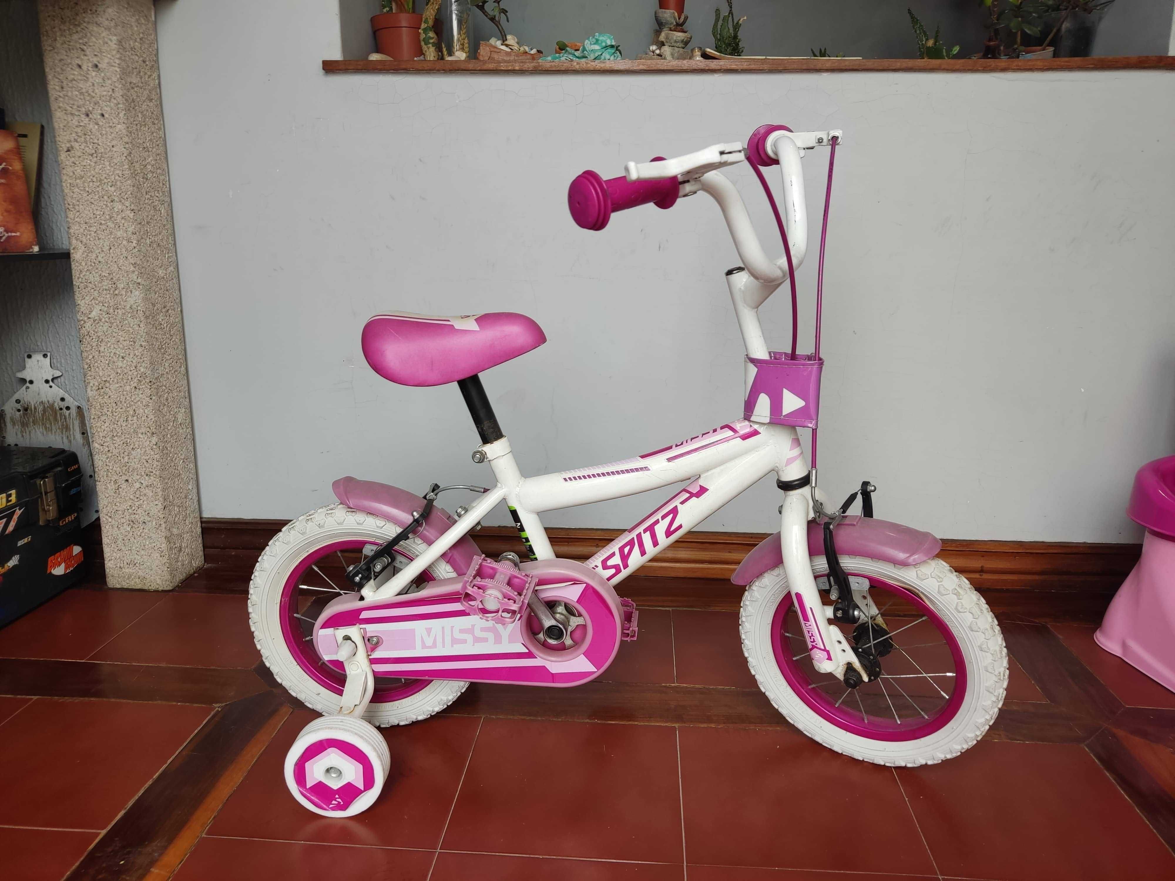 Bicicleta criança rosa e branca