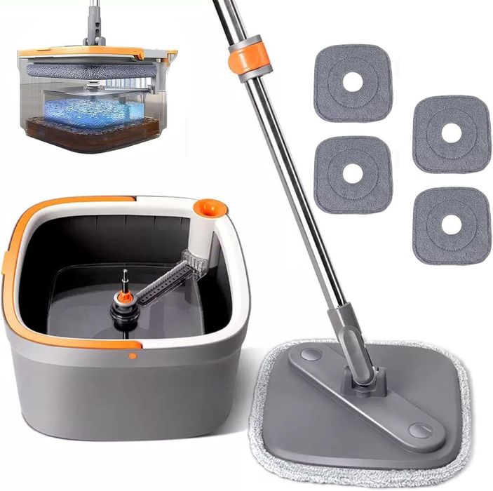 Швабра з безконтактним віджимом і відром 5,8 л, Сіра / Швабра з самові