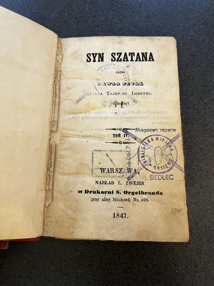 Zestaw 2 książe starych Syn Szatana Tom 3 i 4 1847r