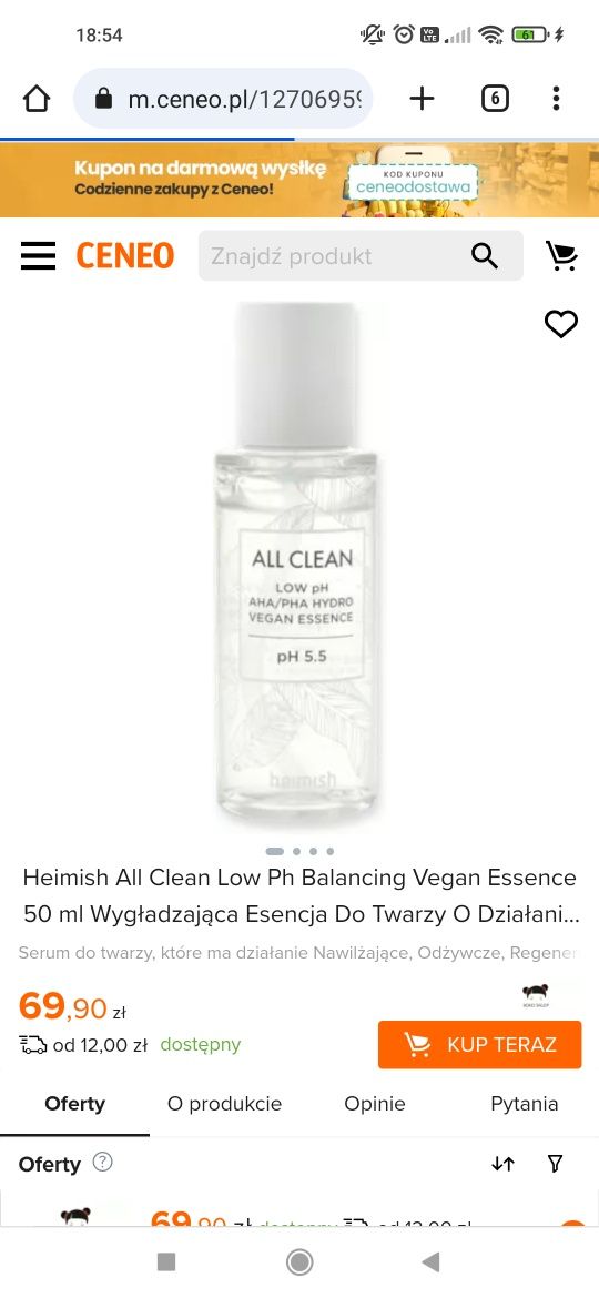 Heimish All Clean low pH Balancing Vegan  50ml esencja zluszczająca