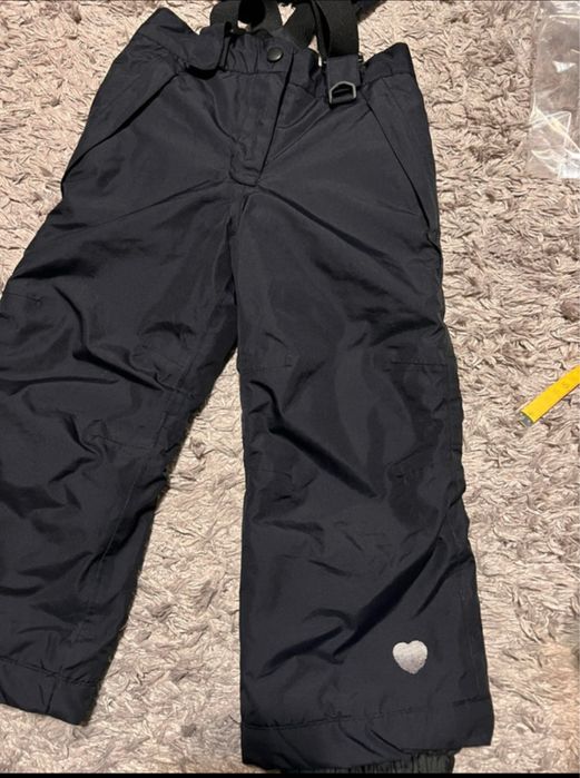 98/104 spodnie narciarskie, zimowe, na śnieg, snowboardowe na szelki