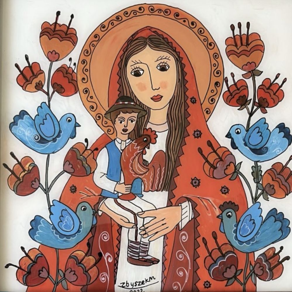 Madonna z góralskim Dzieciątkiem - obraz ludowy na szkle, malarstwo