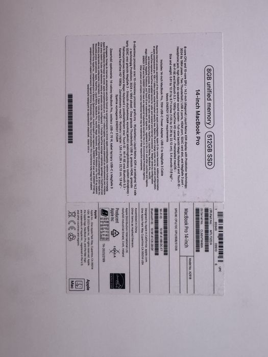 MacBook Pro 14 M3 8GB 512/SSD faktura