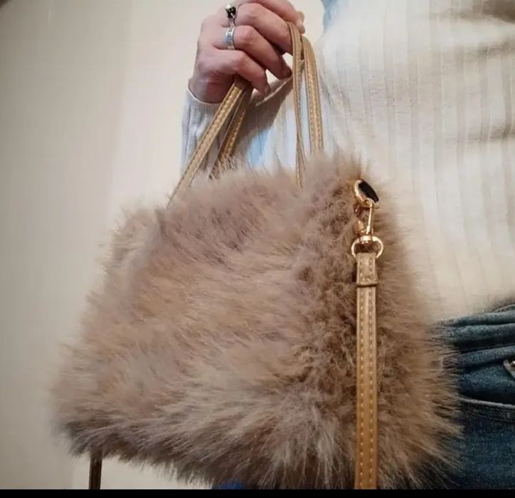 Nowa futrzana torebka listonoszka ciemny beż futerko kawa