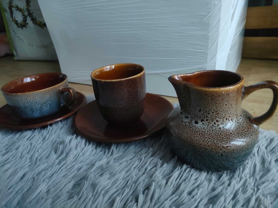 Mirostowice ceramika Agat, PRL filiżanka , mlecznik czarka , talerzyki