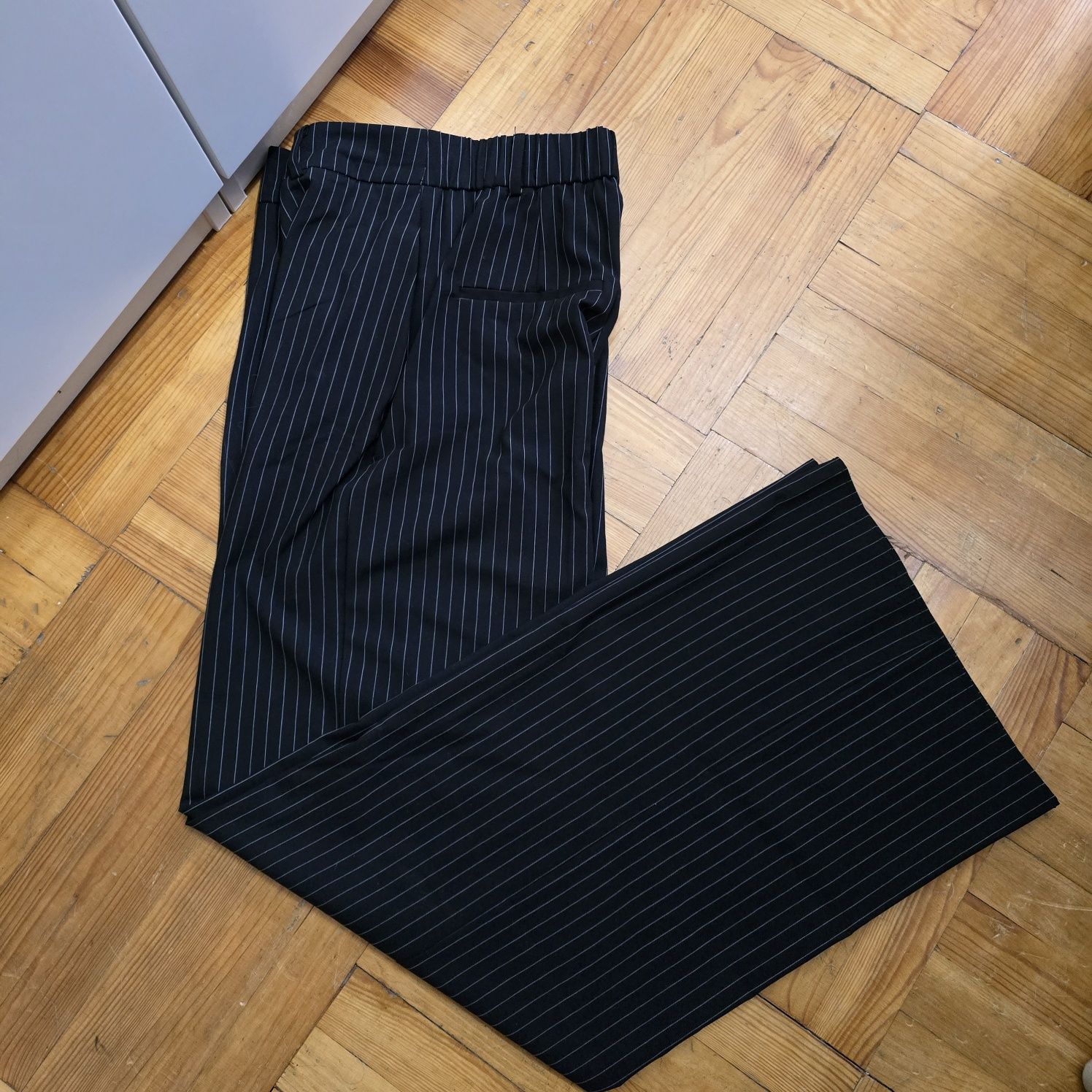 Spodnie Reserved wide leg szerokie nogawki czarne w paski S wysoki sta