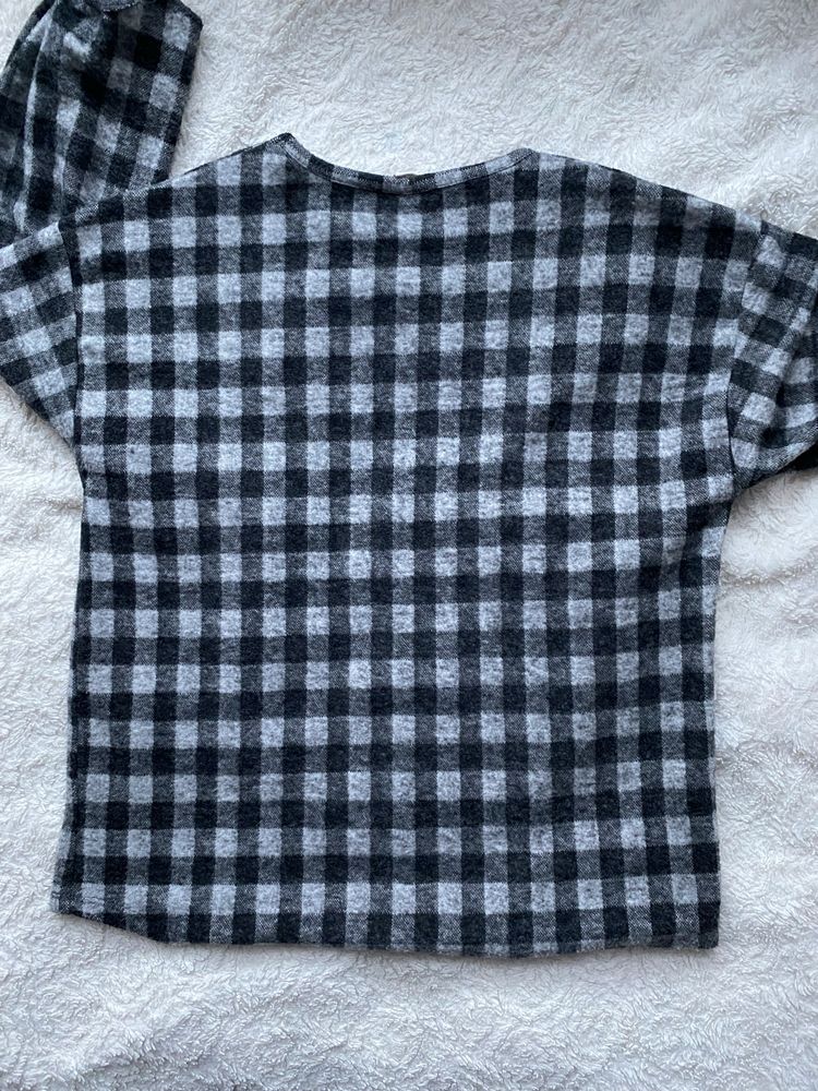 Sweter bluzka w kratkę czarny szary Zara 140 cm 9/10 lat ciepły cienki