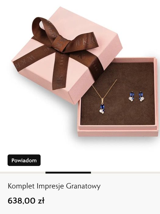 Komplet biżuterii W.Kruk złoto 375 z niebieskimi cyrkoniami