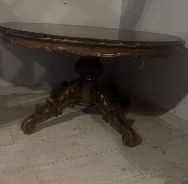 Stół włoski niski debowy bardzo stabilny okragly rzezbiony