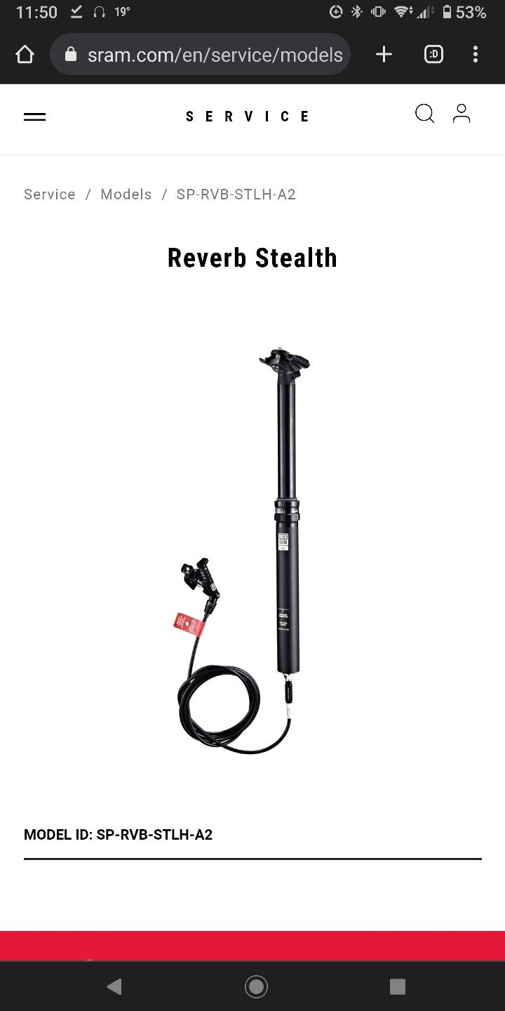 Sztyca Rockshox Reverb Stealth 125mm skoku, 2m nowy kabel, zestaw