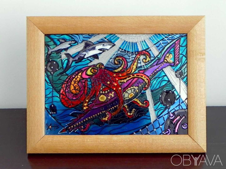 Витражная картина «Подводная схватка Немо»