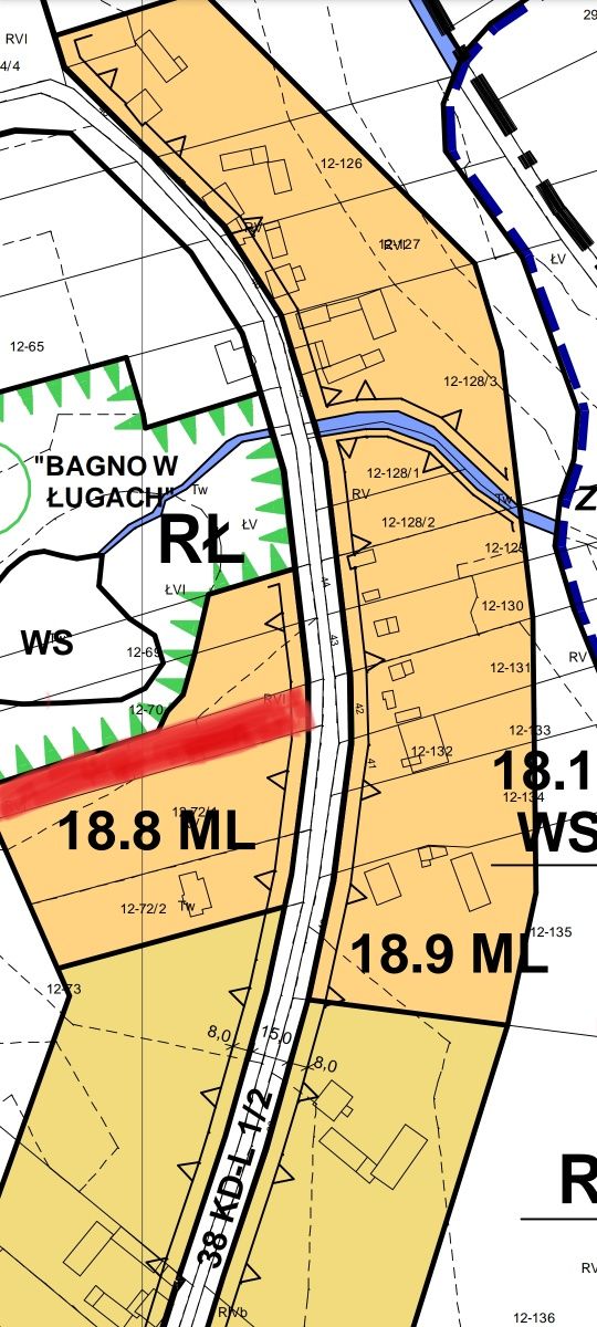 Działka 2230 m2 ogrodzona w miejscowości Ługi gm Stryków