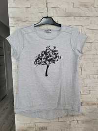 Szara bluzka t-shirt z nadrukiem drzewo tył dłuższy Pepco M Bawełna