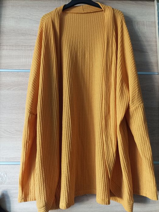 Kardigan, sweter dziergany, musztardowy, pomarańczowy, oversize, uniwe