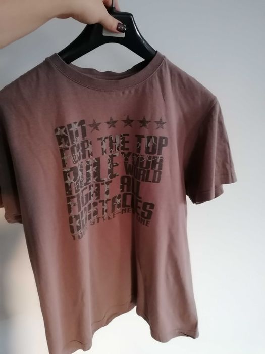 No name brązowy t-shirt napisy 40/L