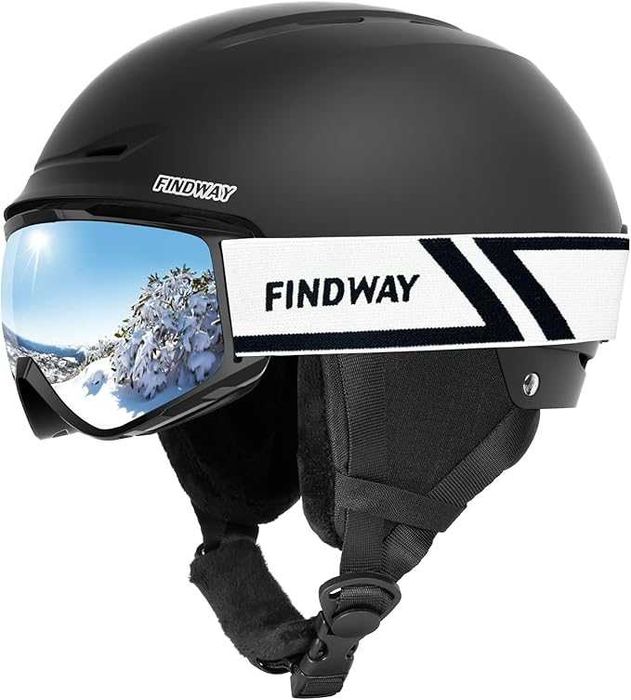 Kask narciarski + Gogle Zestaw Findway . Rozmiar S. Czarny.