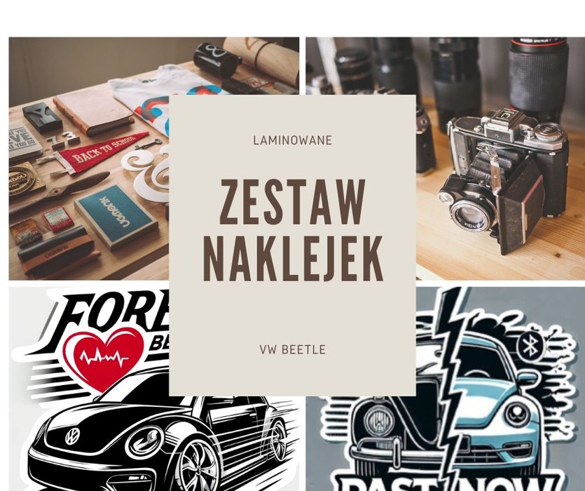 Zestaw 5 naklejek dla fanów VW Beetle.