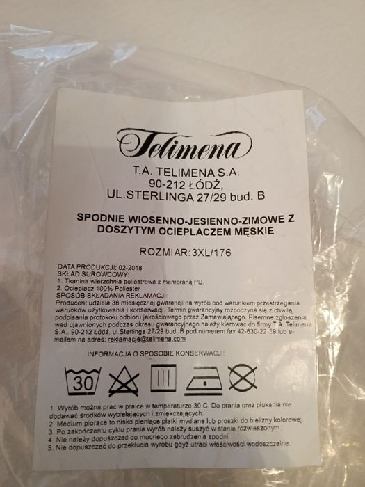 Spodnie męskie, ocieplane Telimena 3XL/176. Nowe!!! Okazja!!!