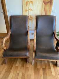 Cadeirao em madeira maciça e pele