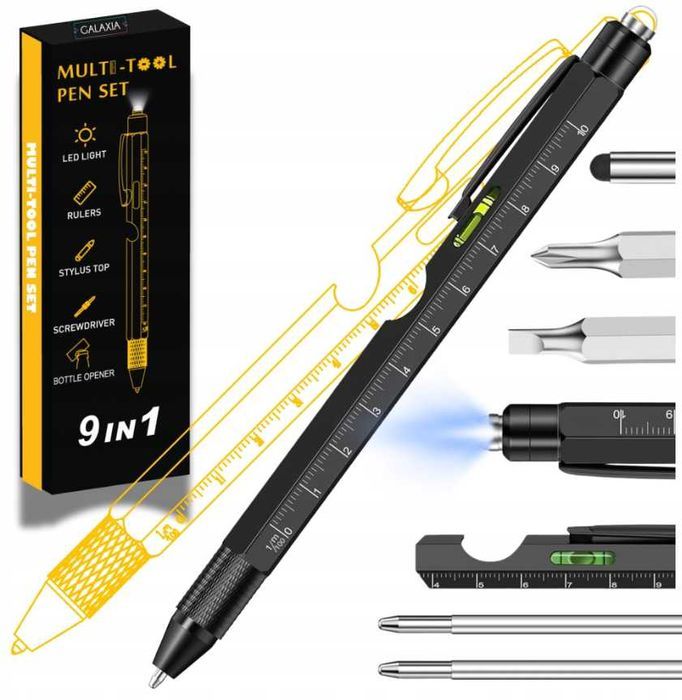 Wielofunkcyjny Długopis 9w1 MULTITOOL PEN Latarka Poziomica Śrubokręt