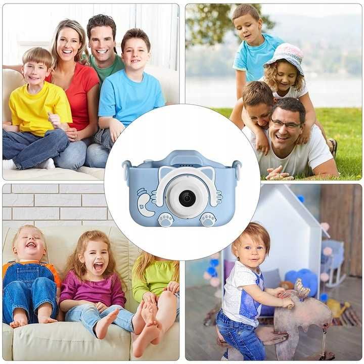 Aparat Cyfrowy Dla Dzieci Fotograficzny Niebieski Kotek Karta 4GB