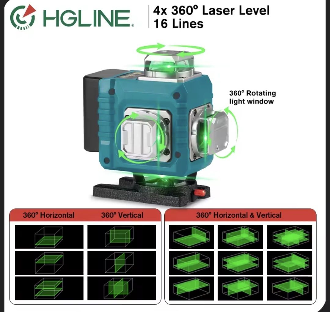 Laser 360 16 linii  HGLINE zestaw pilot 2x aku statyw