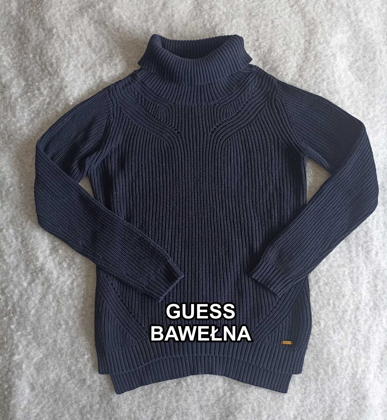 Granatowy sweter golf guess gruby splot