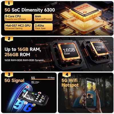 Ulefone Armor X32 pro 5g, 5.6", Dim 6300, 90Hz, 8/256Gb, 5500mA, NFC
