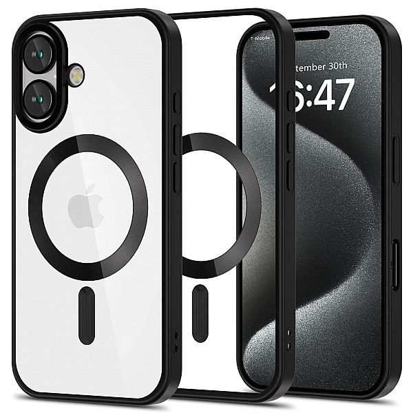 Etui Tech-Protect MagFlex MagSafe na iPhone 16 - przezroczyste z czarn