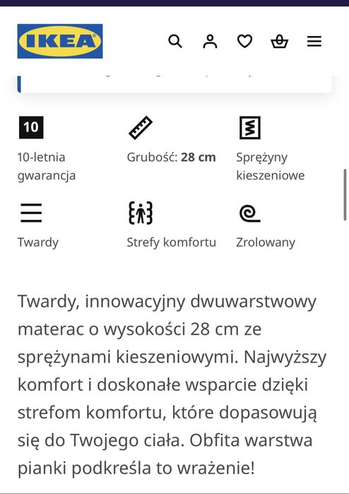 Materac VÅGSTRANDA Ikea 180x200