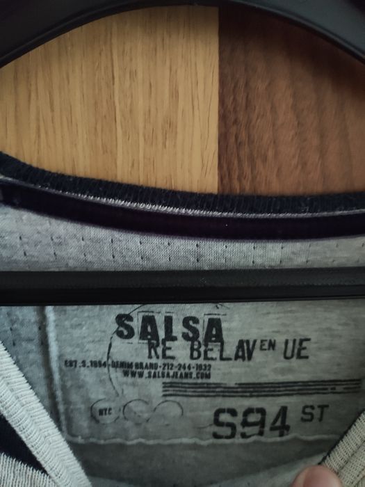 Camisola Salsa L branca riscas pretas semi nova