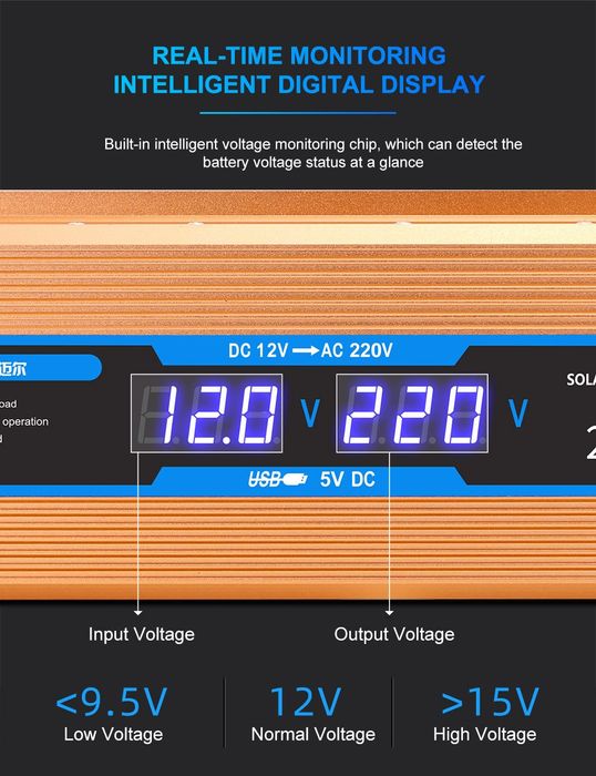 Инвертор/преобразователь напряжения 12 В на 220 В, 1200Вт
