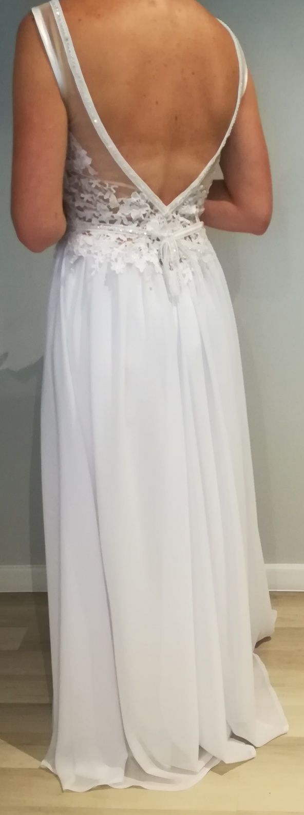 Nowa Suknia ślubna, koronka, biała, rozcięcie kryształy okazja